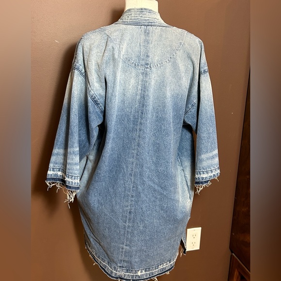 Sandrine Rose x Free People Distressed Open Front Denim Kimono Jacket size small - Picture 12 of 13